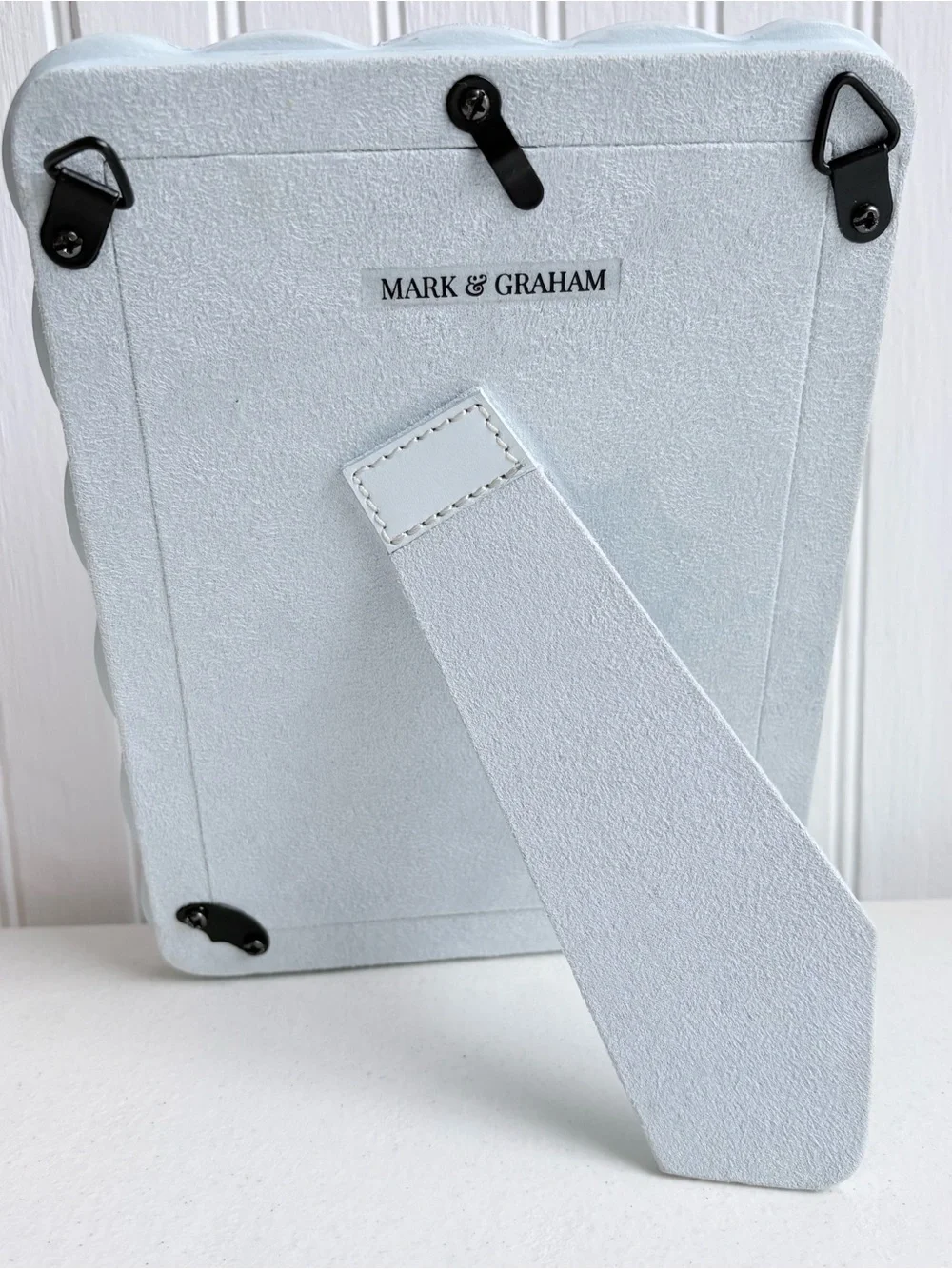 Mark & Graham 5” x 7” baby blue scalloped leather picture photo frame new